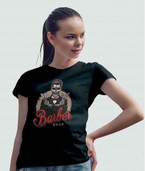 Дамска тениска щампа Готика Barber Shop Skeleton - TShirtArtShop.com